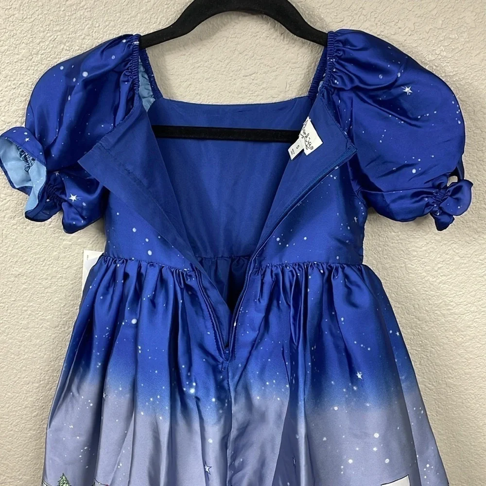 NWT Pippa & Julie Camilla Starry Night Whimsical Townscape Houses Dress Girls 5